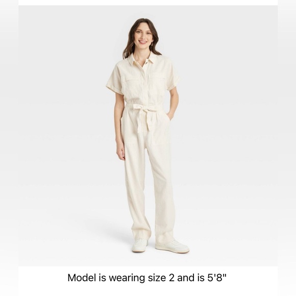 New New Universal Thread Short Sleeve Linen Boilersuit Cream size 4 - Picture 7 of 10